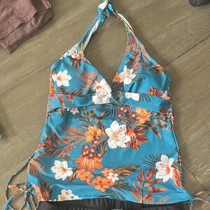 Floral Halter Top in Teal and Orange